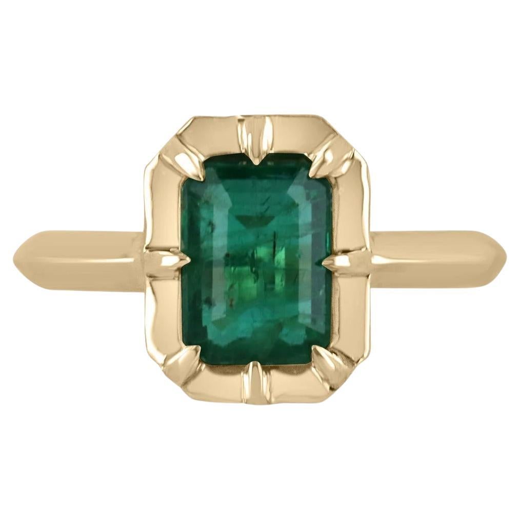 1.69cts 14K Natural Intense Green Emerald Cut Emerald Solitaire Eight Prong Ring