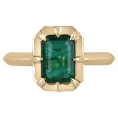 1,69cts 14K Natural Intense Green Emerald Cut Smeraldo solitario a otto griffe