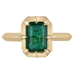 1.69cts 14K Nature Intense Green Emerald Cut Emerald Solitaire Eight Prong Ring