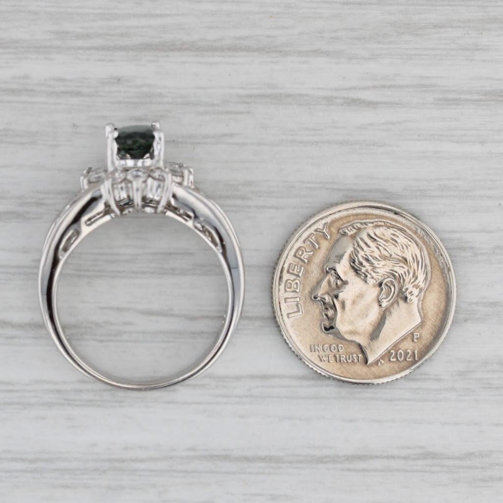 1.69ctw Blue Sapphire Diamond Halo Ring 18k White Gold Size 5.5 For Sale 5