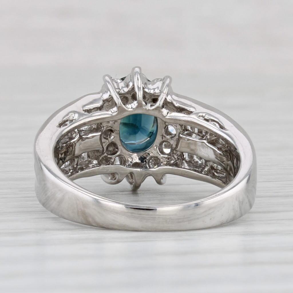 1.69ctw Blue Sapphire Diamond Halo Ring 18k White Gold Size 5.5 In Good Condition For Sale In McLeansville, NC
