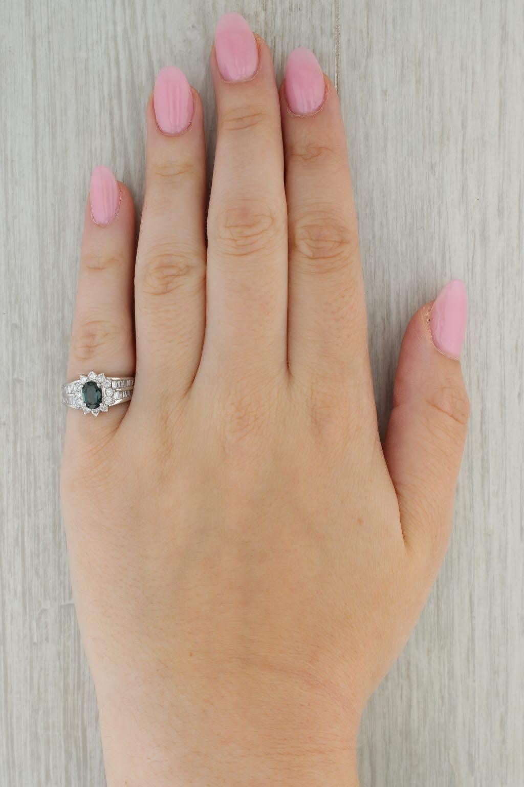 1.69ctw Blue Sapphire Diamond Halo Ring 18k White Gold Size 5.5 For Sale 4