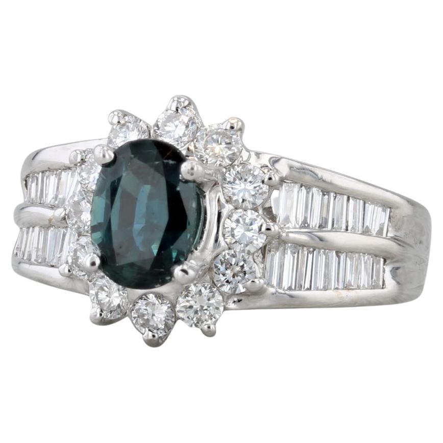 1.69ctw Blue Sapphire Diamond Halo Ring 18k White Gold Size 5.5