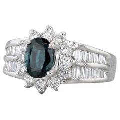 1.69ctw Zafiro Azul Anillo Halo Diamante Oro Blanco 18k Talla 5.5