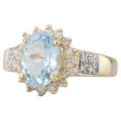 1.69ctw Oval Aquamarine Diamond Halo Ring 14k Yellow Gold Size 6