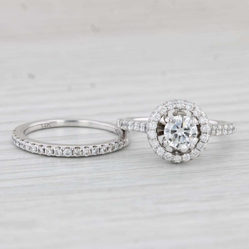 1,69ctw Runde Diamant Halo Verlobungsring Hochzeit Band Braut 14k Weißgold (Rundschliff) im Angebot