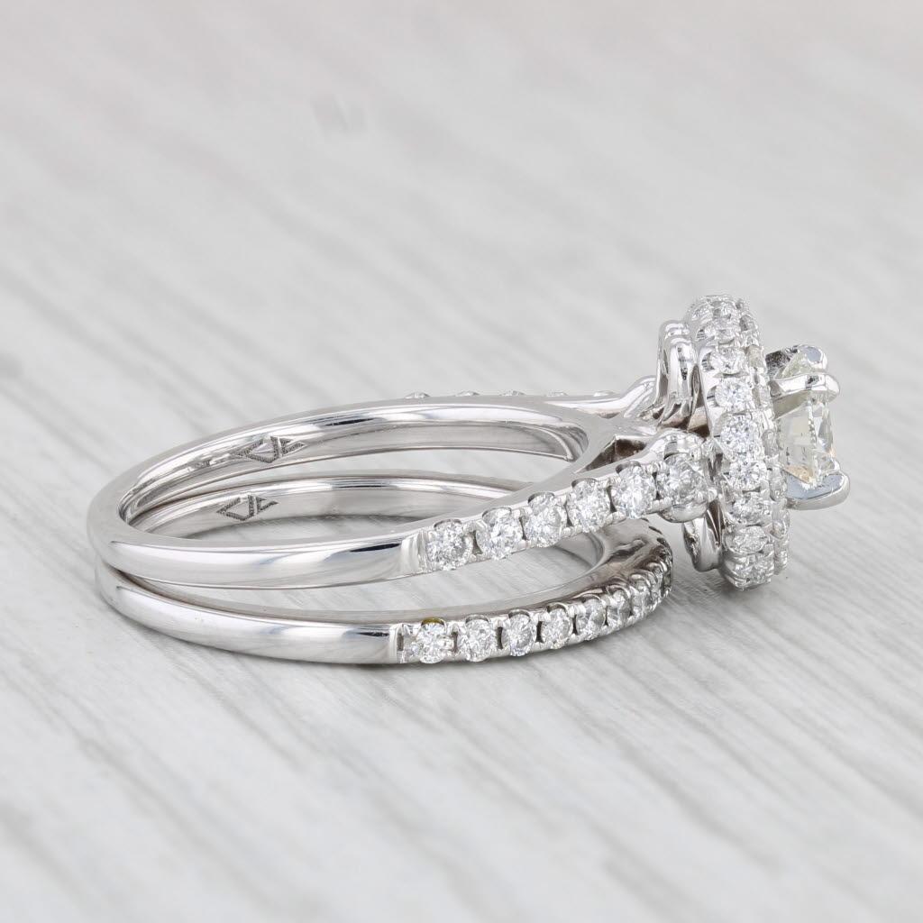 1,69ctw Runde Diamant Halo Verlobungsring Hochzeit Band Braut 14k Weißgold Damen im Angebot