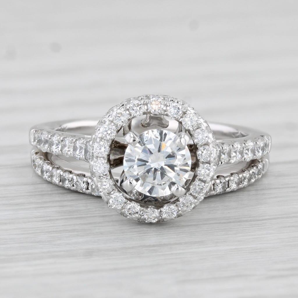 1,69ctw Runde Diamant Halo Verlobungsring Hochzeit Band Braut 14k Weißgold im Angebot 2
