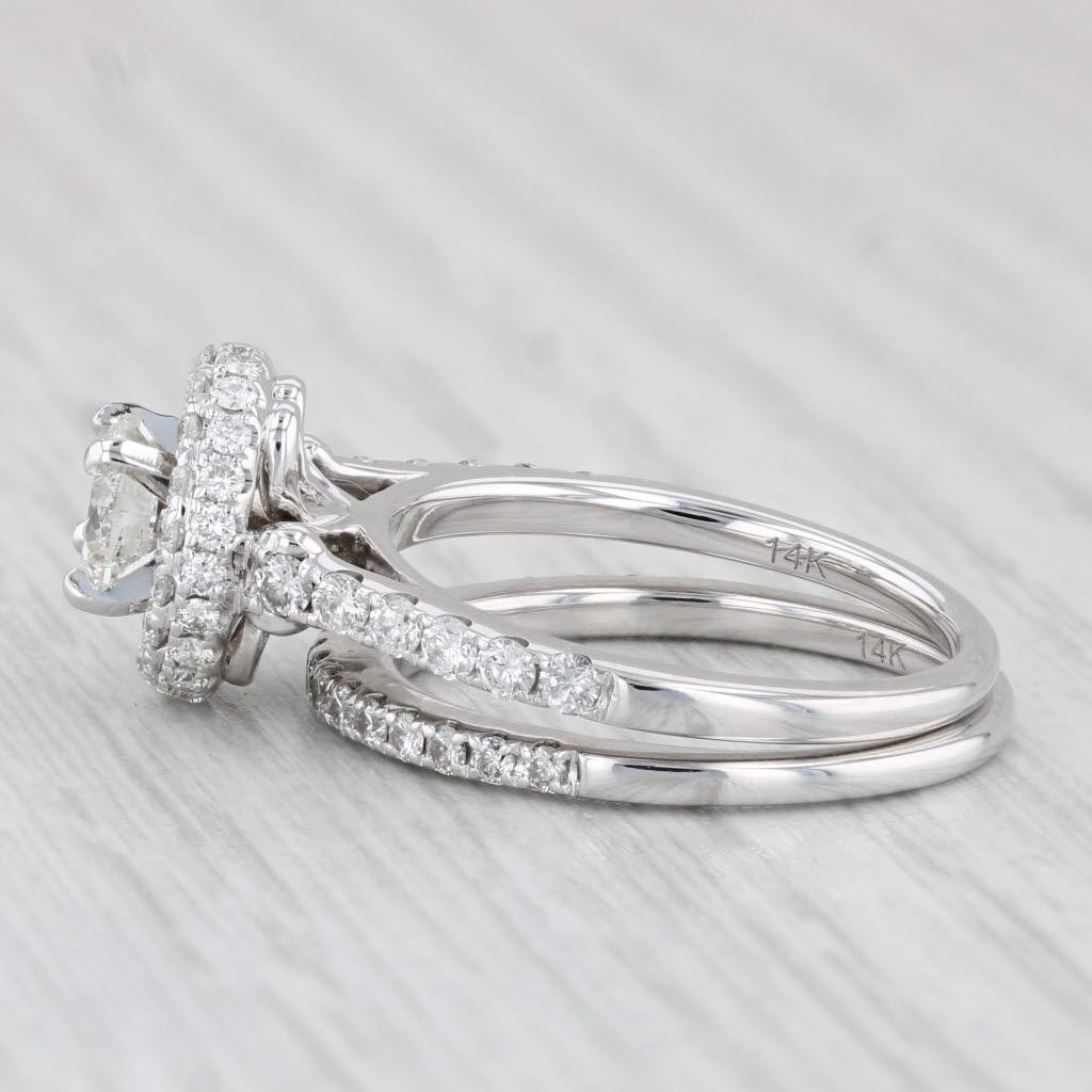 1,69ctw Runde Diamant Halo Verlobungsring Hochzeit Band Braut 14k Weißgold im Angebot 3