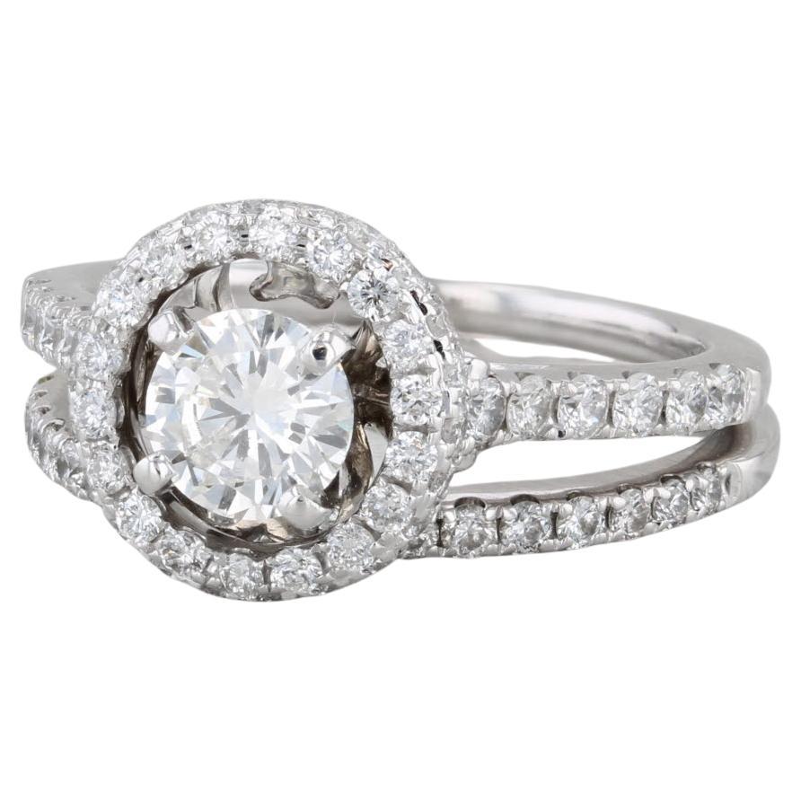 1,69ctw Runde Diamant Halo Verlobungsring Hochzeit Band Braut 14k Weißgold im Angebot