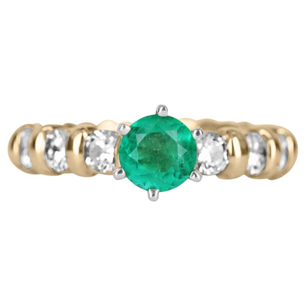 1.69tcw 18K Colombian Emerald-Round Cut & Diamond Wedding Engagement Ring For Sale