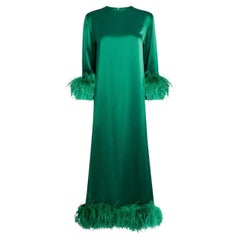 16ARLINGTON GREEN FUJIKO FEATHER-TRIMMED SATIN MIDI Dress Size EU 42
