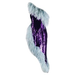 16ARLINGTON NEW FEATHER-TRIMMED SEQUIN ASYMMETRIC DRESS in PURPLE Sz US 4, 6