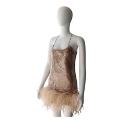 16Arlington - Tan Sequin Cocktail Dress with Feather Hem