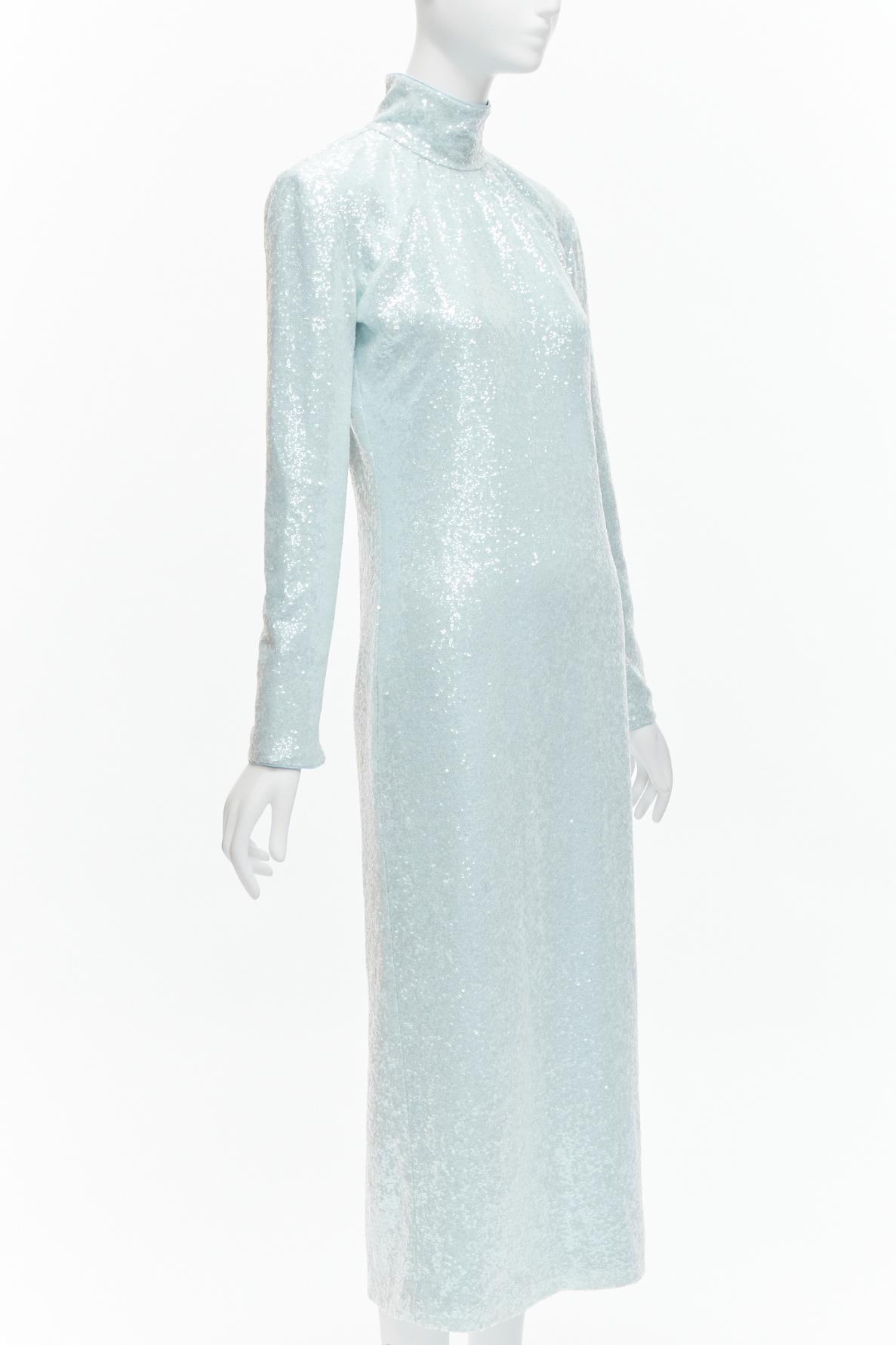 16ARLINGTON Vida light blue sequins high neck long sleeves cocktail dress UK6 XS In New Condition For Sale In Hong Kong, NT
