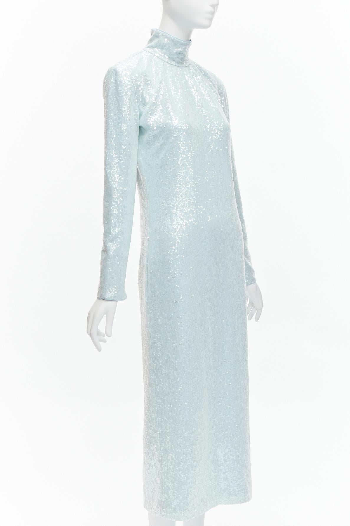 Gray 16ARLINGTON Vida light blue sequins high neck long sleeves cocktail dress UK6 XS For Sale