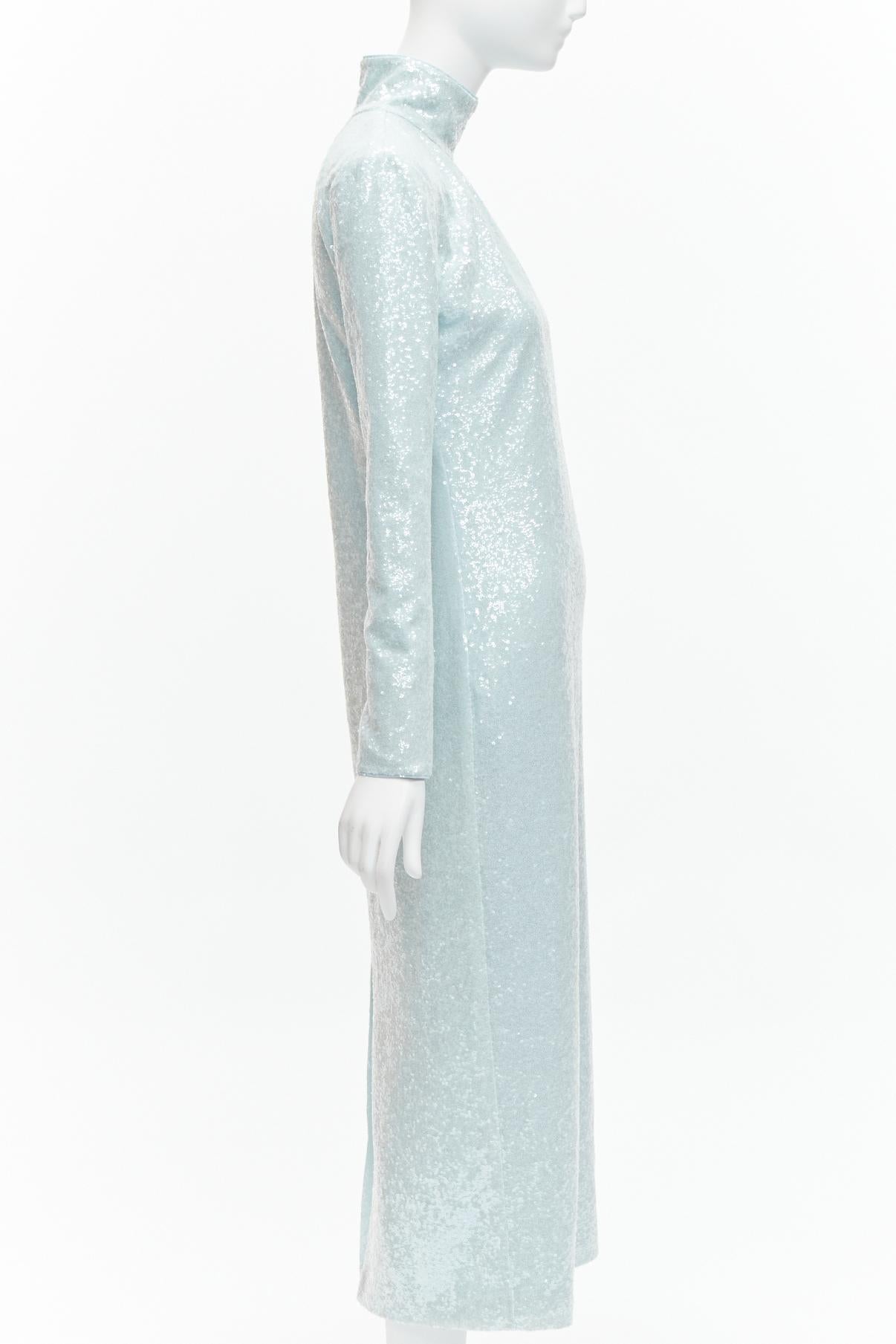 Women's 16ARLINGTON Vida light blue sequins high neck long sleeves cocktail dress UK6 XS For Sale