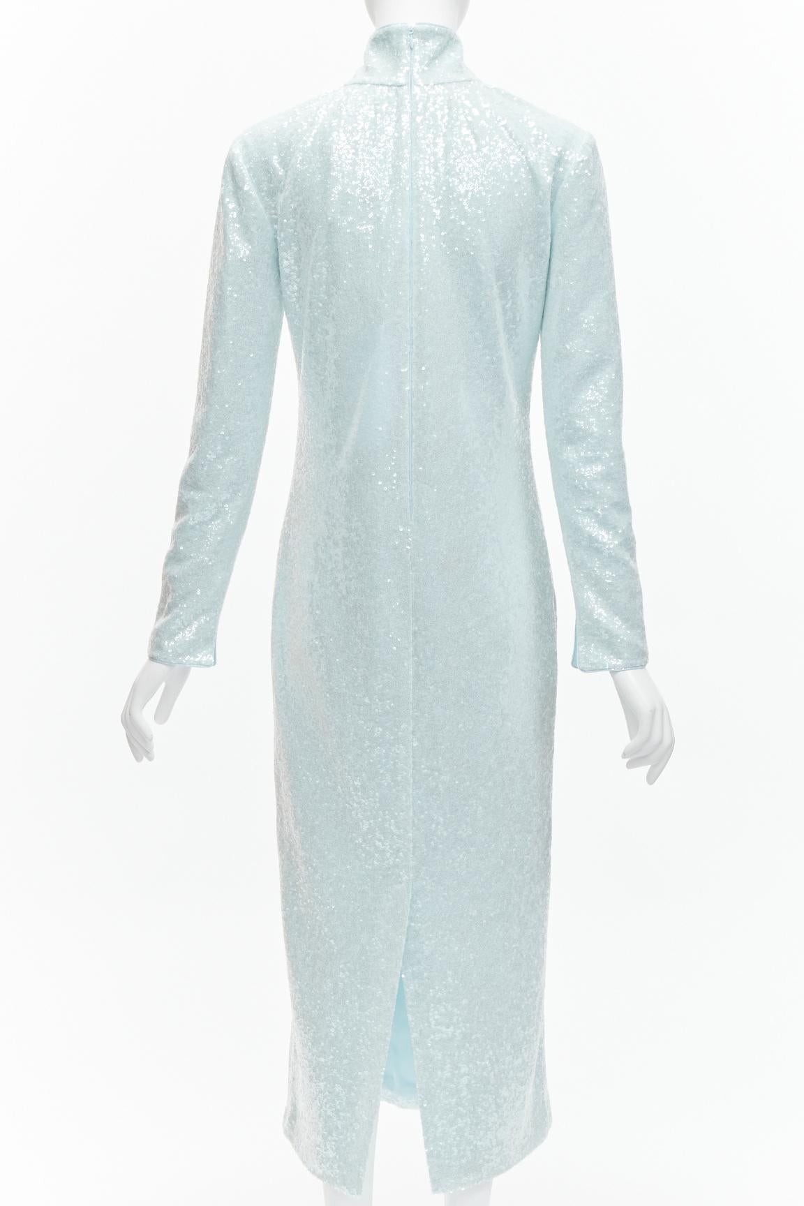 16ARLINGTON Vida light blue sequins high neck long sleeves cocktail dress UK6 XS For Sale 1