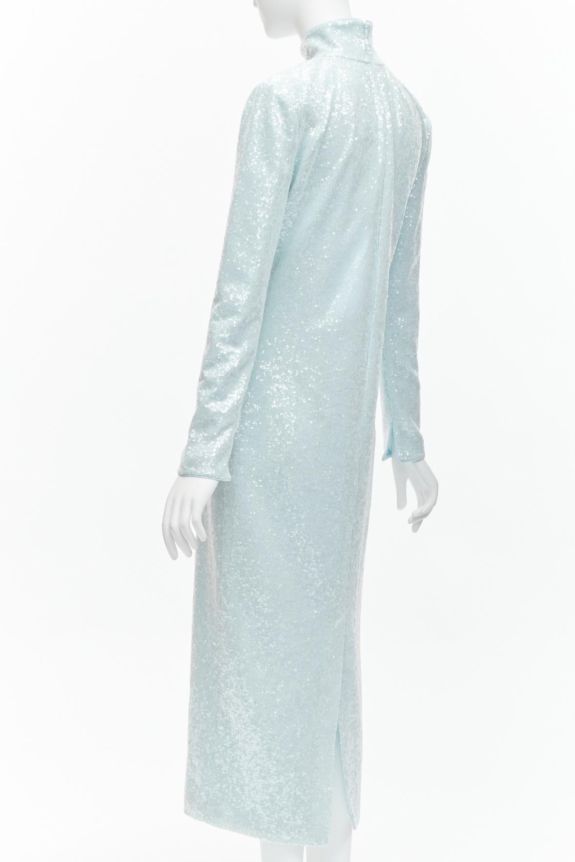 16ARLINGTON Vida light blue sequins high neck long sleeves cocktail dress UK6 XS For Sale 1