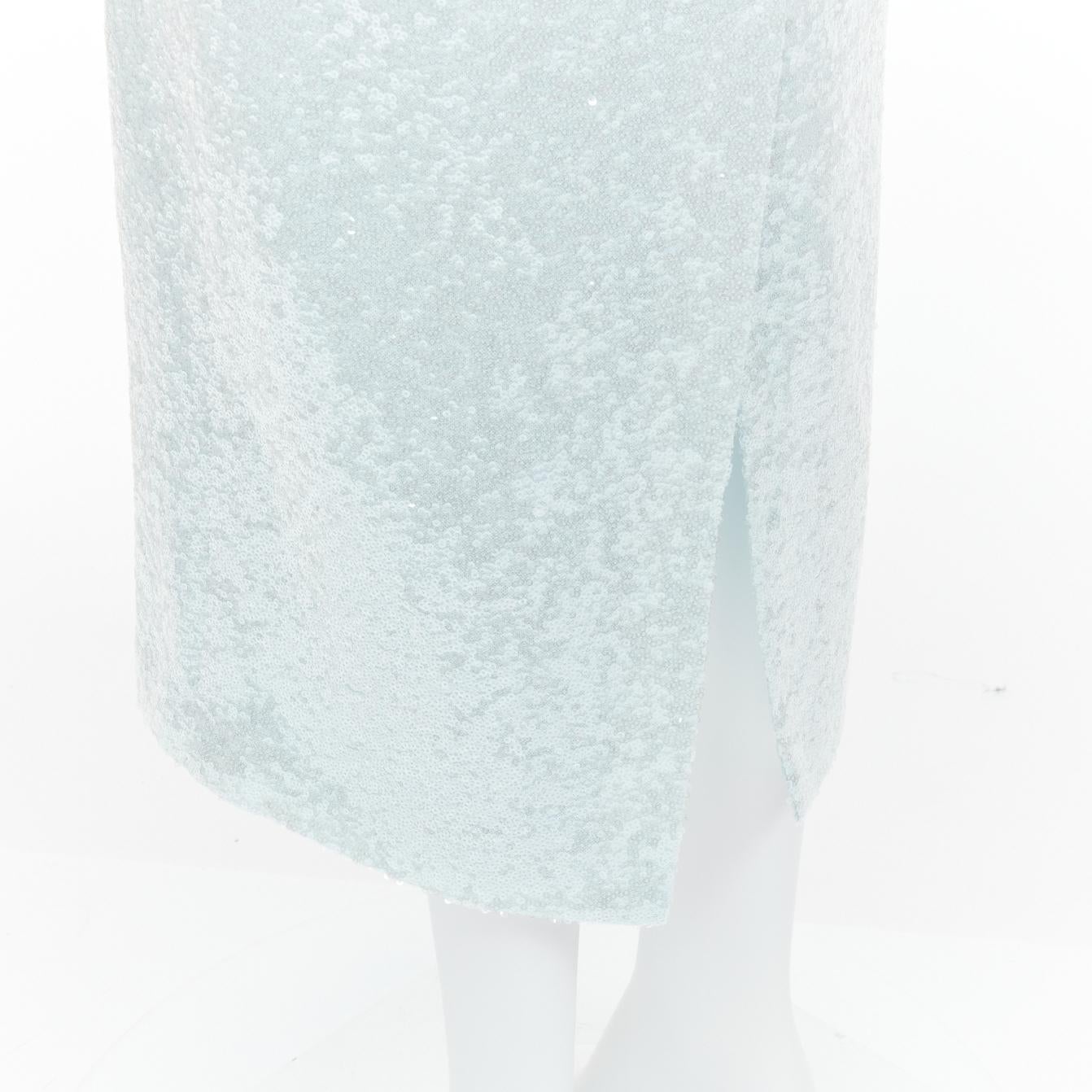 16ARLINGTON Vida light blue sequins high neck long sleeves cocktail dress UK6 XS For Sale 3