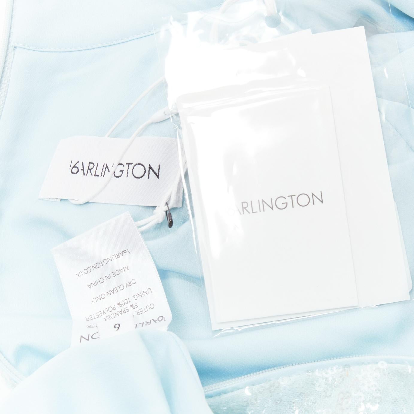 16ARLINGTON Vida light blue sequins high neck long sleeves cocktail dress UK6 XS For Sale 3