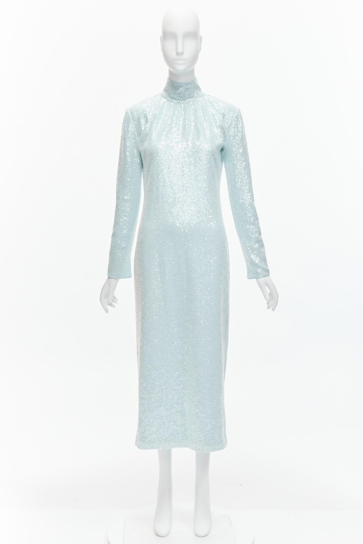 16ARLINGTON Vida light blue sequins high neck long sleeves cocktail dress UK6 XS For Sale 4
