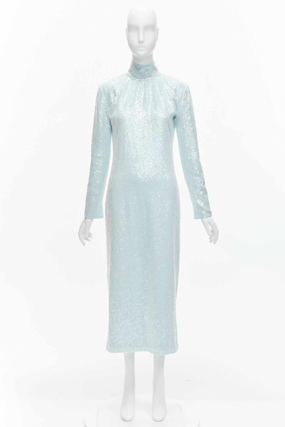 16ARLINGTON Vida light blue sequins high neck long sleeves cocktail dress UK6 XS For Sale 5