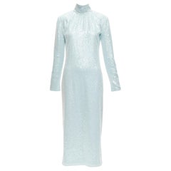 16ARLINGTON Vida Hellblaues, langärmeliges Cocktailkleid mit Pailletten und hohem Halsausschnitt UK6 XS