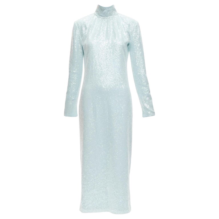 16ARLINGTON Vida light blue sequins high neck long sleeves cocktail dress  UK6 XS For Sale at 1stDibs