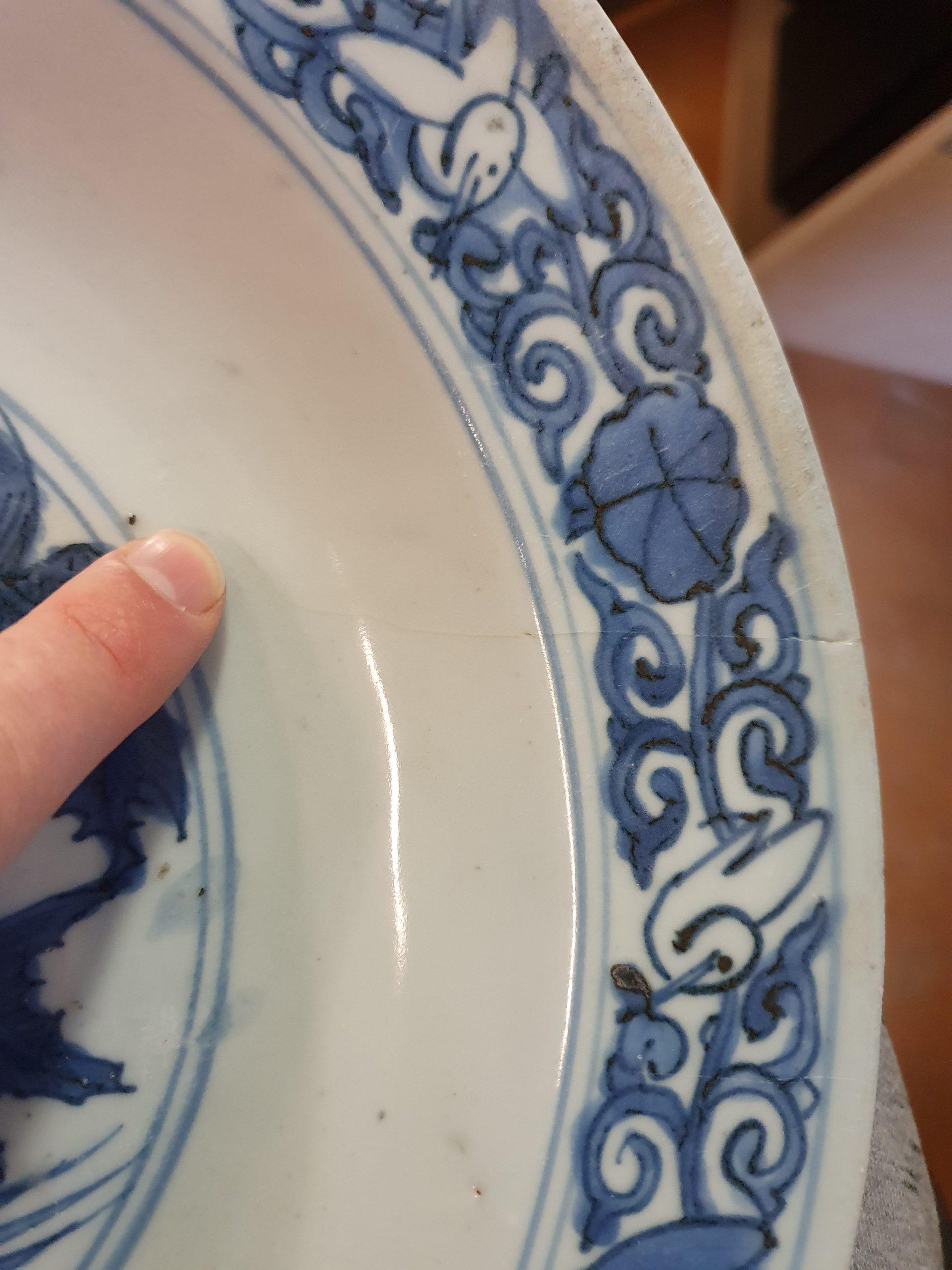 16th Century Period Chinese Porcelain Dish Charger Two Birds Antique Jiajing/Wan 5