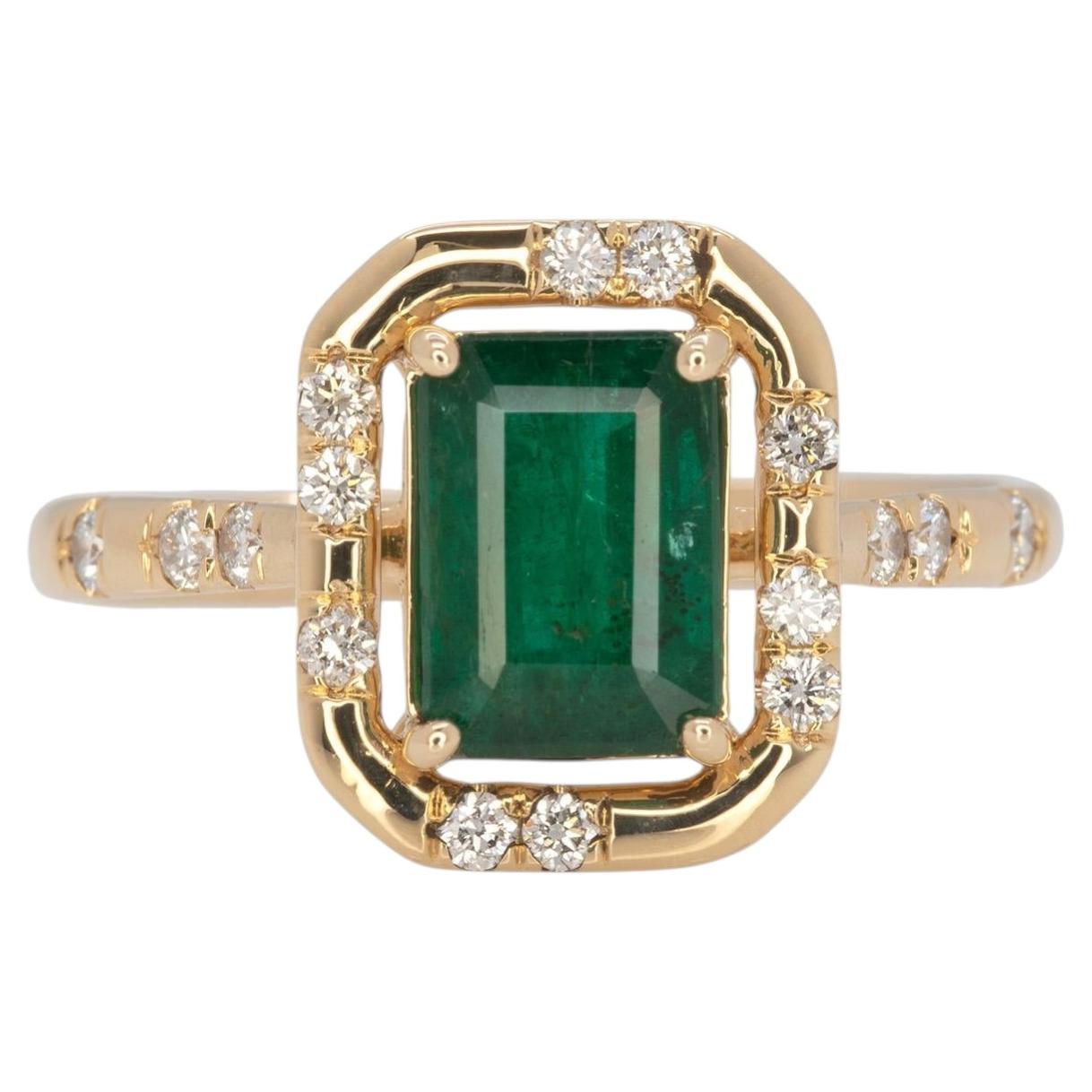 1.6Ct AAA Zambian Emerald Ring with Natural Diamonds Accents: Solid 14K Gold