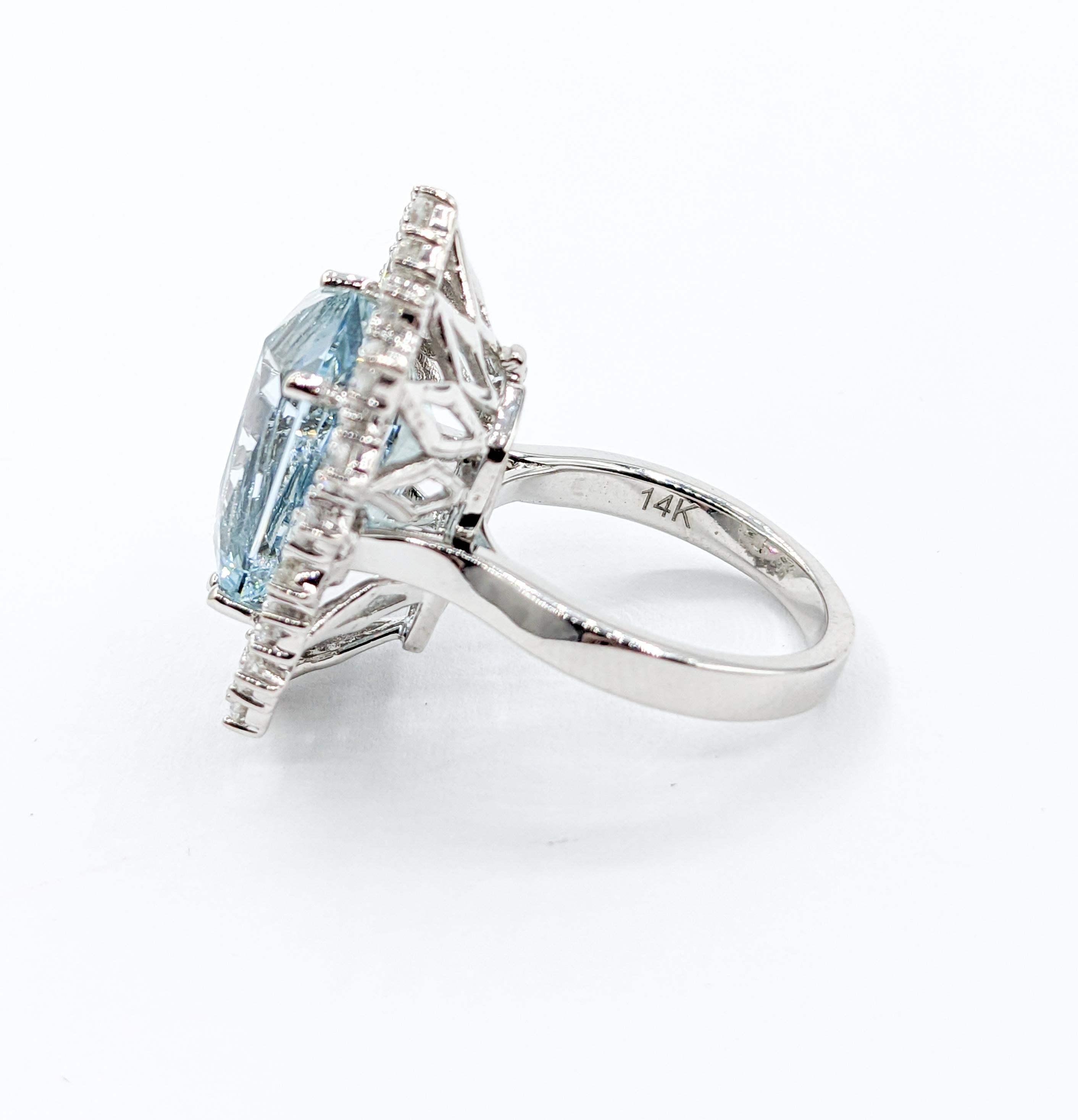 16ct Aquamarine & Diamond Convertible Ring Pendant For Sale 4