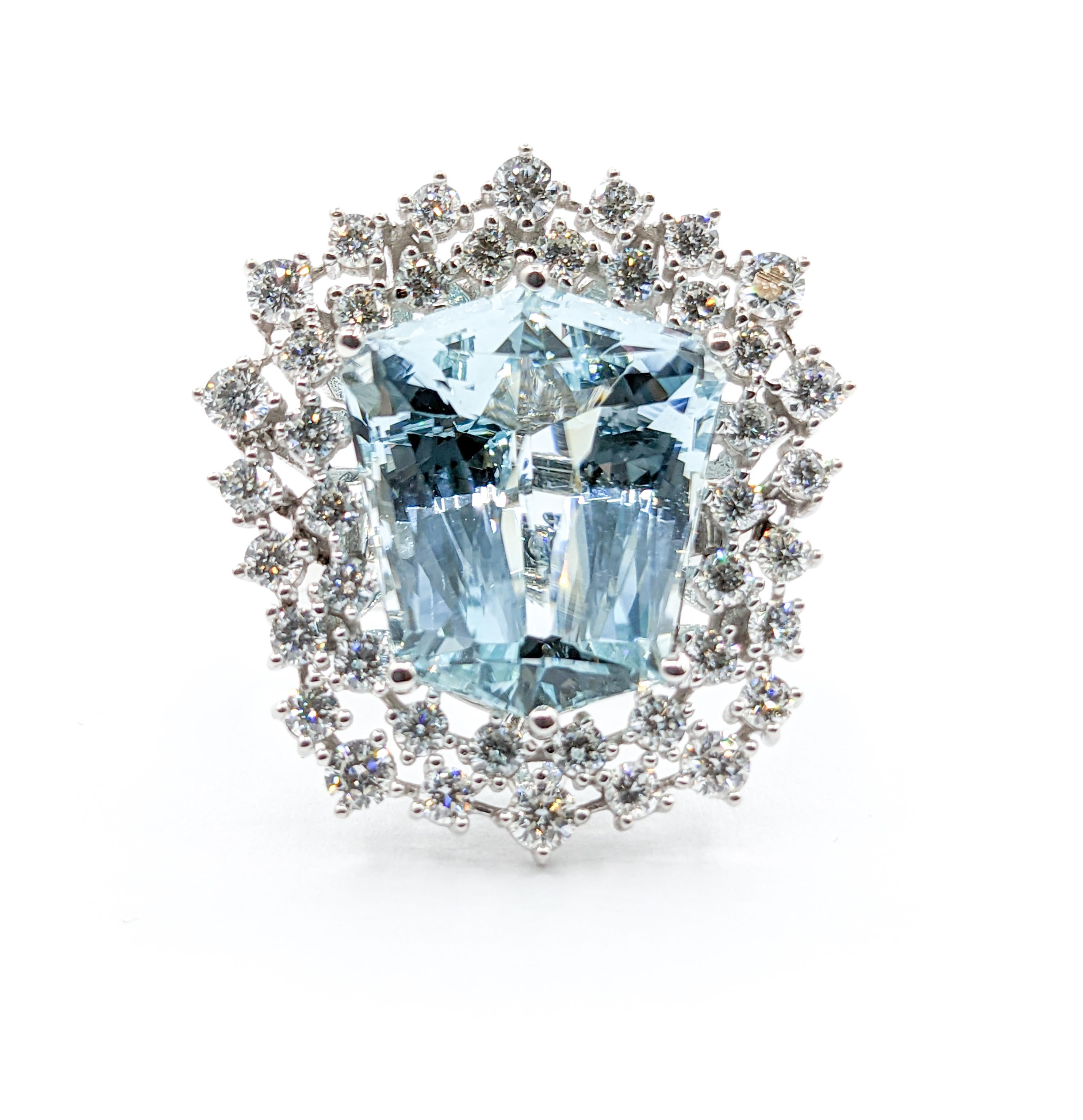16ct Aquamarine & Diamond Convertible Ring Pendant For Sale 7