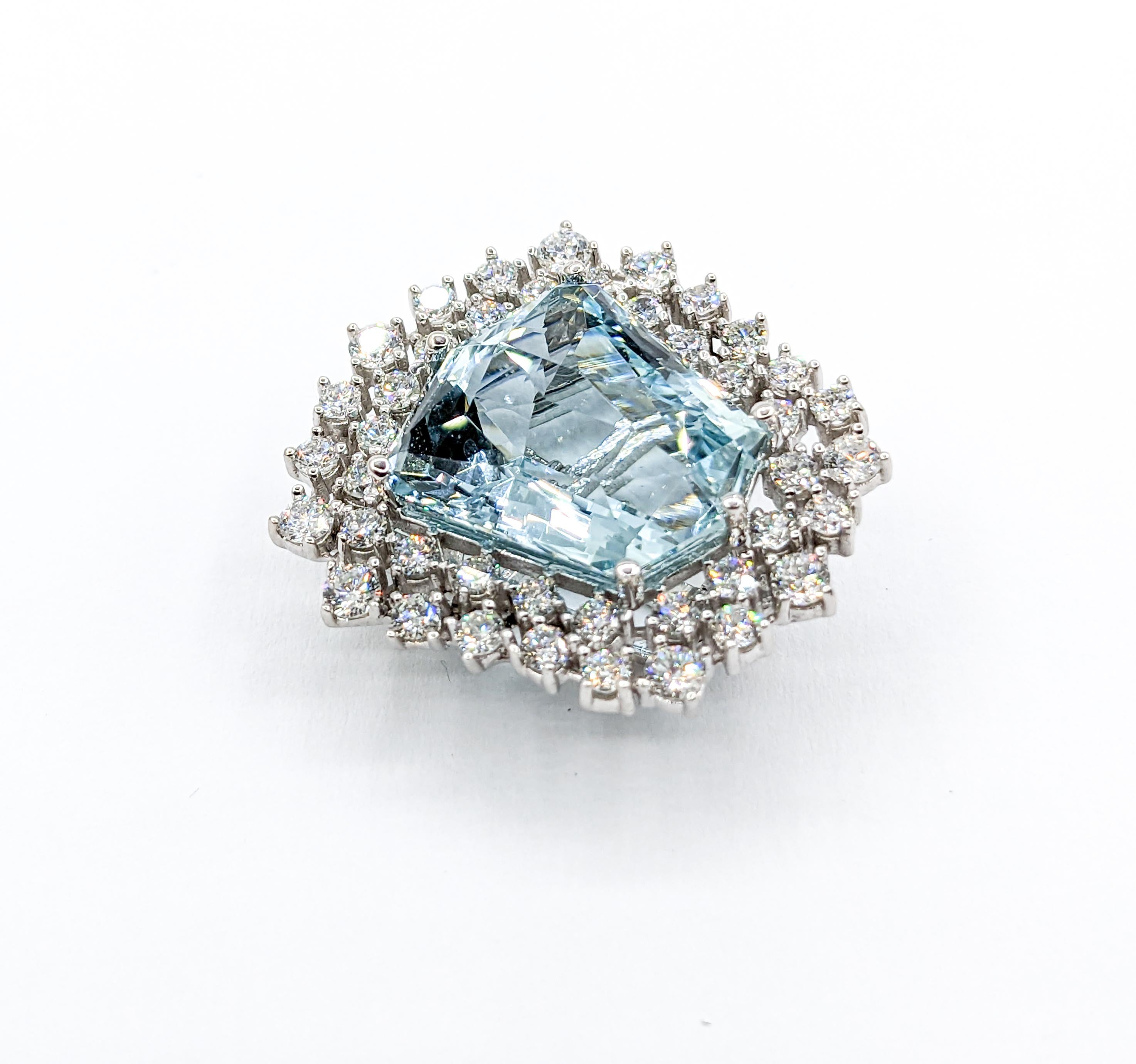 Contemporary 16ct Aquamarine & Diamond Convertible Ring Pendant For Sale