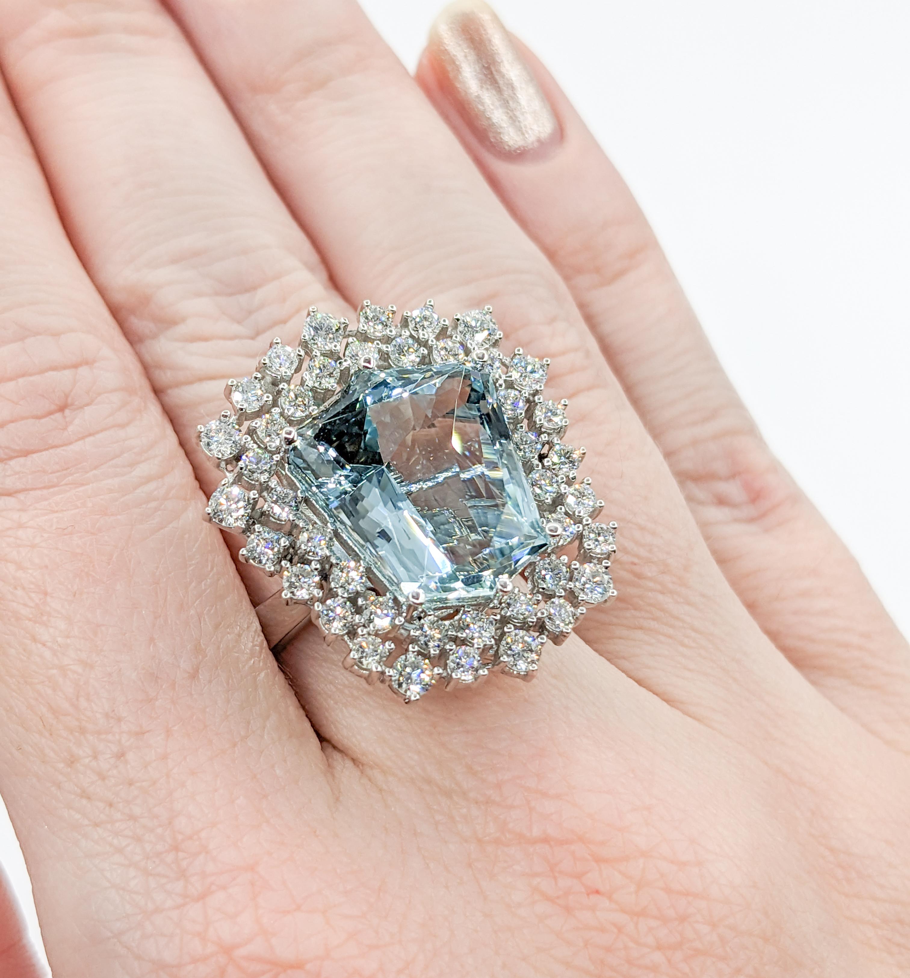 Women's 16ct Aquamarine & Diamond Convertible Ring Pendant For Sale