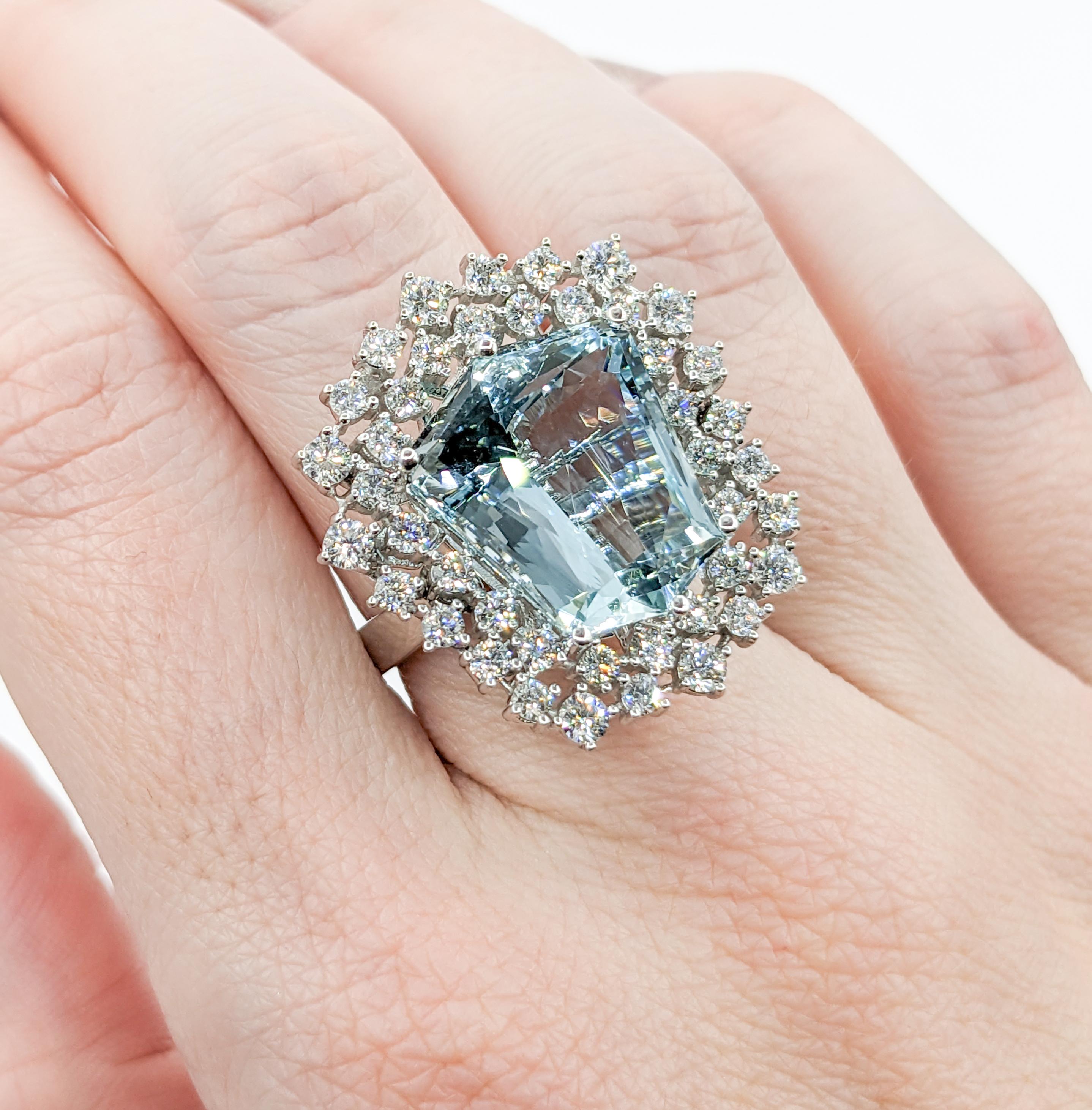 16ct Aquamarine & Diamond Convertible Ring Pendant For Sale 1