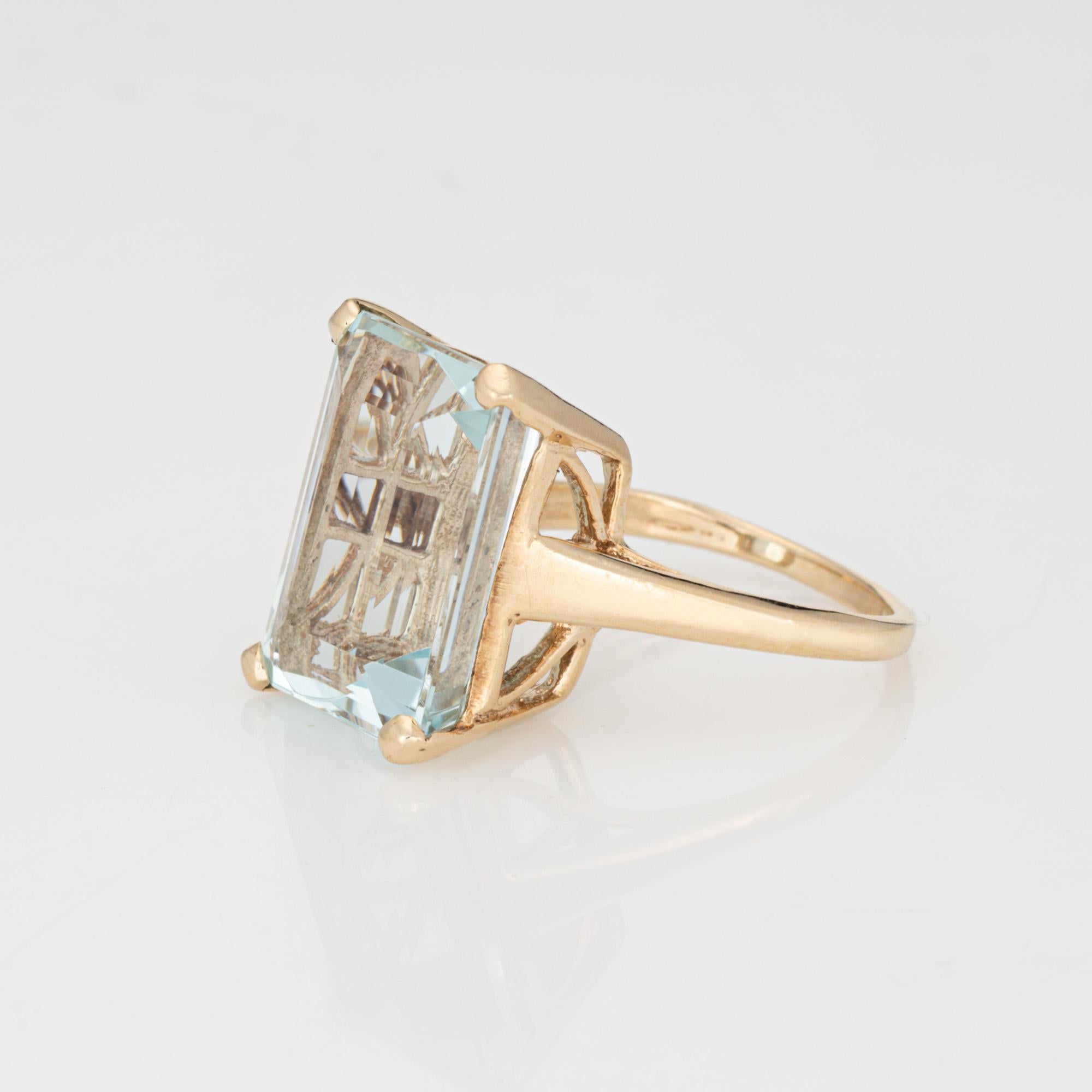 16ct Aquamarin Ring Vintage 14k Gelbgold Sz 8,5 Fine Estate Jewelry (Smaragdschliff)