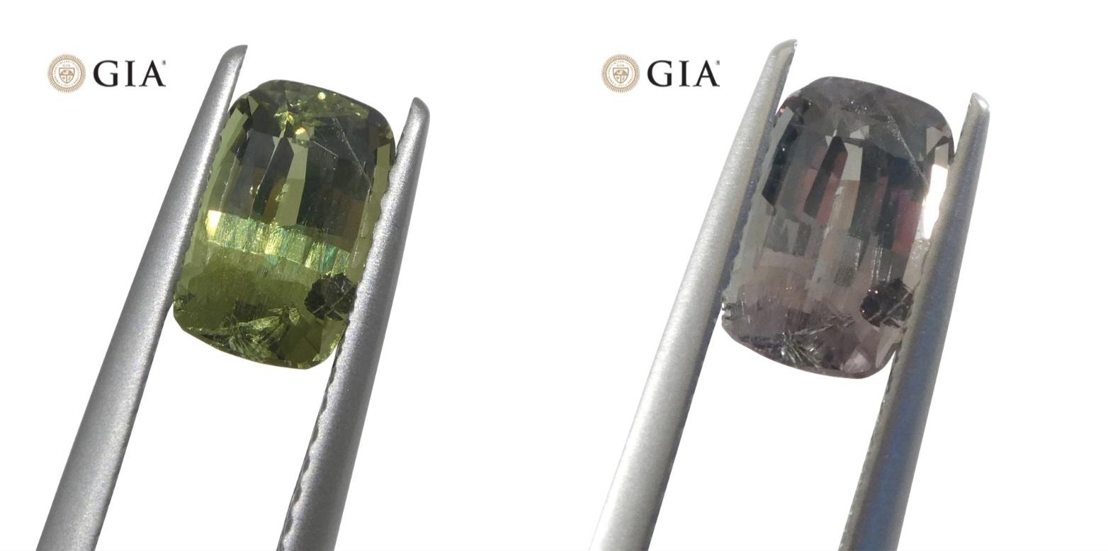This is a stunning GIA Certified Alexandrite

 

The GIA report reads as follows:

GIA Report Number: 5222588987
Shape: Cushion
Cutting Style:
Cutting Style: Crown: Modified Brilliant Cut
Cutting Style: Pavilion: Step Cut
Transparency:
