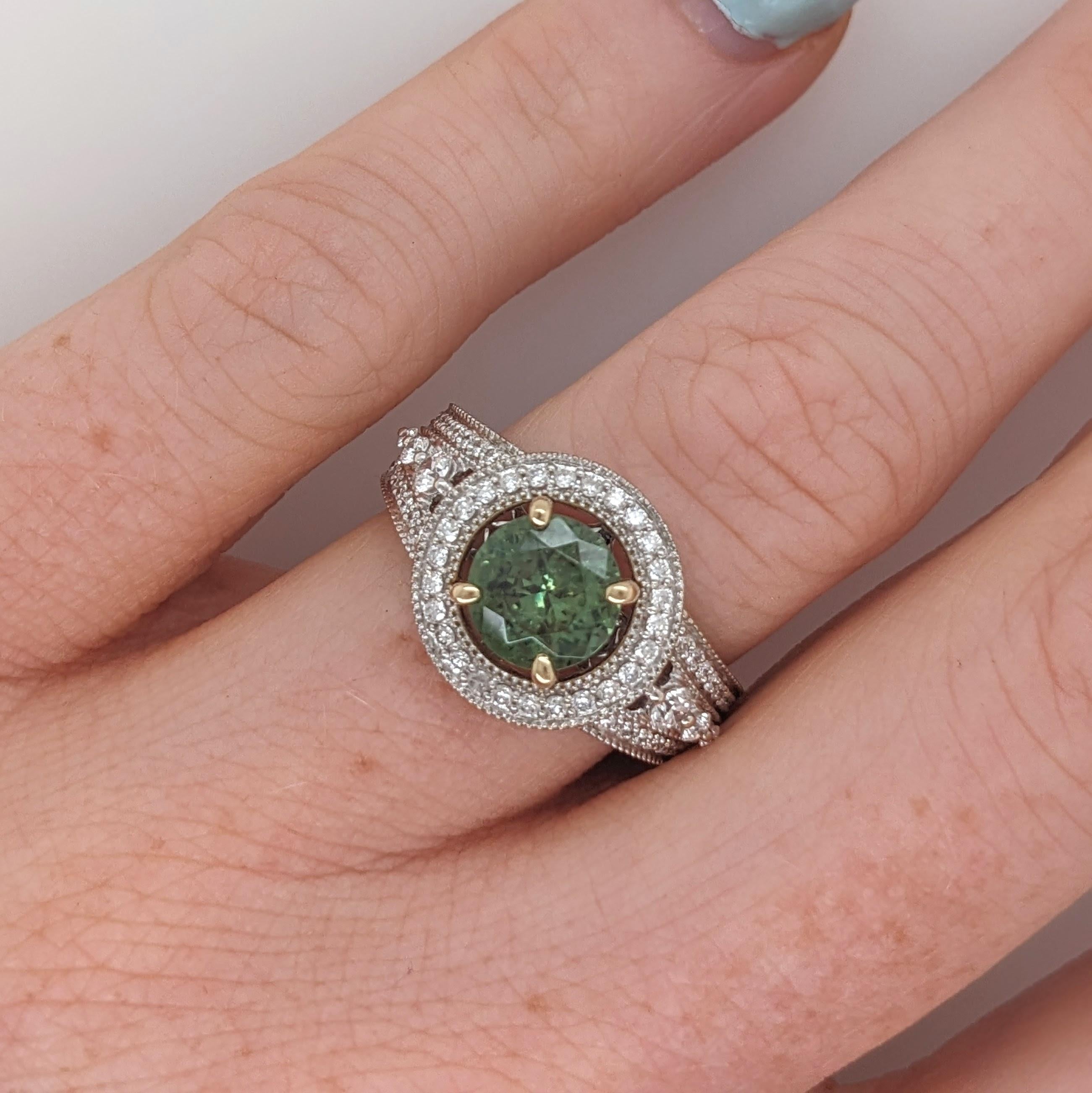 Presenting NNJ Designs' Summer Collection!

This beautiful estate ring features a 1.6 carat round Demantoid gemstone with natural earth mined diamonds and milgrain detail, all set in solid 14K dual tone gold - yellow and white