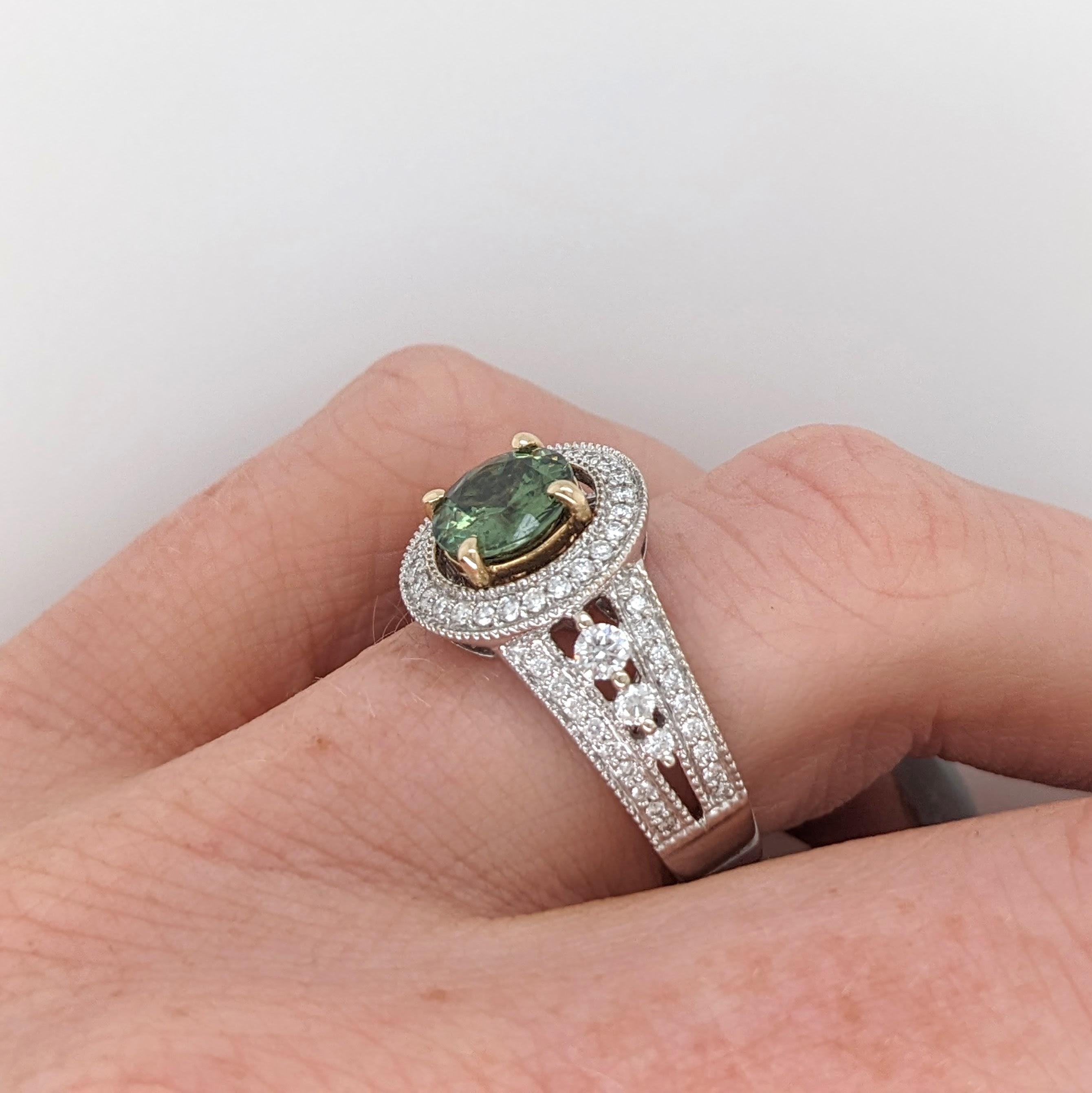 Modern 1.6ct Demantoid Ring w Earth Mined Diamonds in Solid 14K Dual Tone Gold