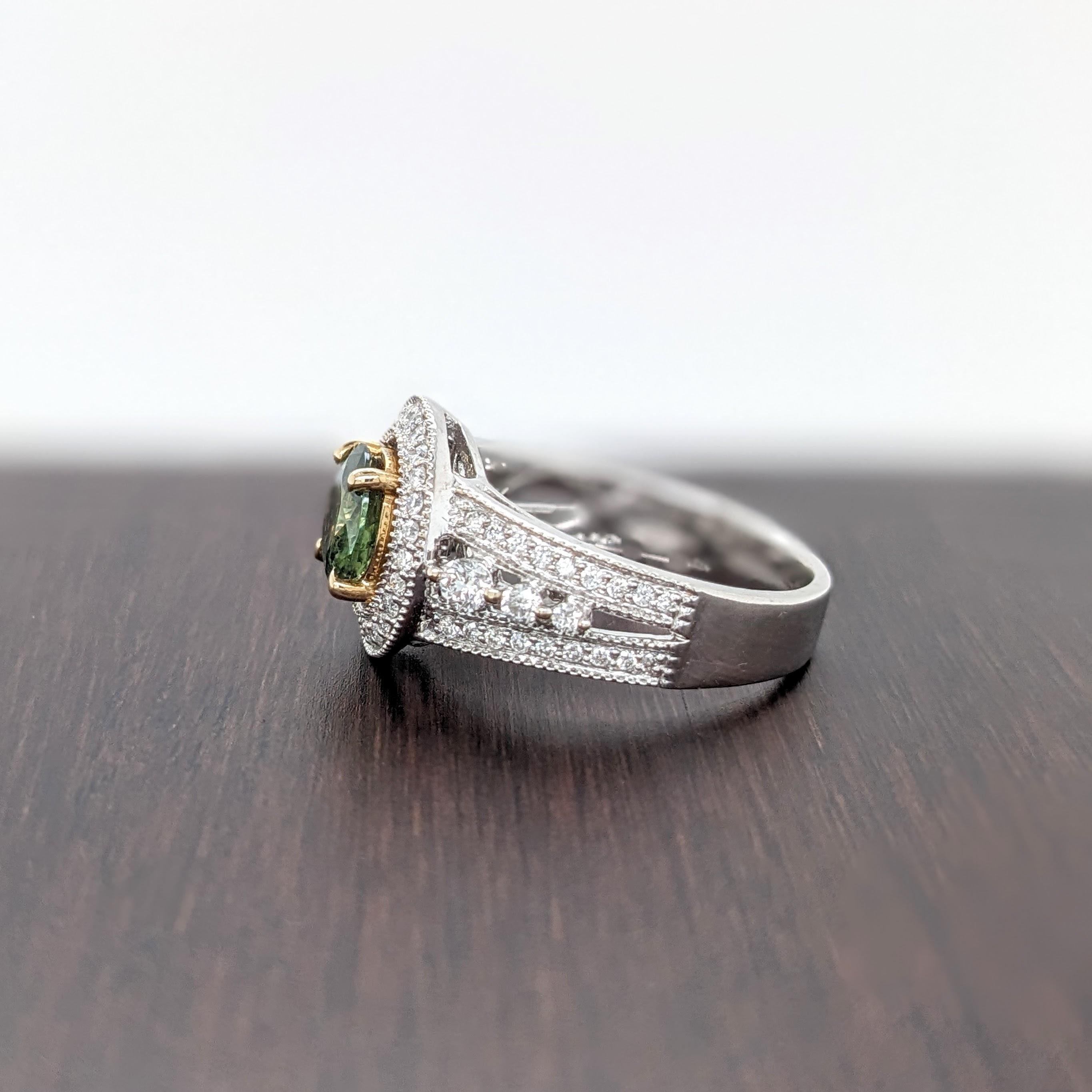 Women's 1.6ct Demantoid Ring w Earth Mined Diamonds in Solid 14K Dual Tone Gold