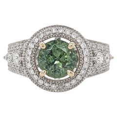1.6ct Demantoid Ring w Earth Mined Diamonds in Solid 14K Dual Tone Gold