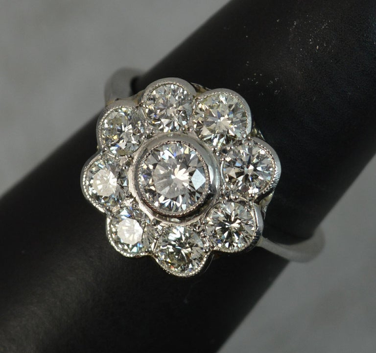 1.6 Carat Diamond and 18 Carat White Gold Daisy Cluster Ring For Sale ...