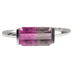 1.6ct Elongated Pink Purple Bi-Color Tourmaline 14K White Gold Statement Ring