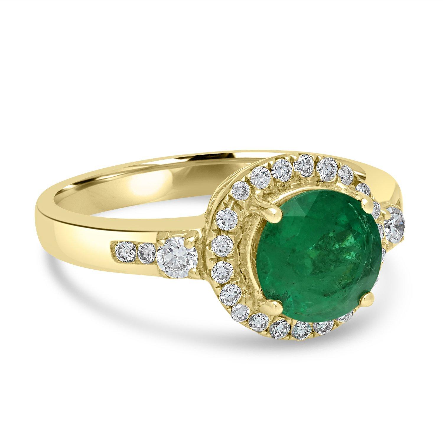 Round Cut 1.6ct Emerald Rings with 0.37Tct Diamond Set in 14K Yellow Gold For Sale