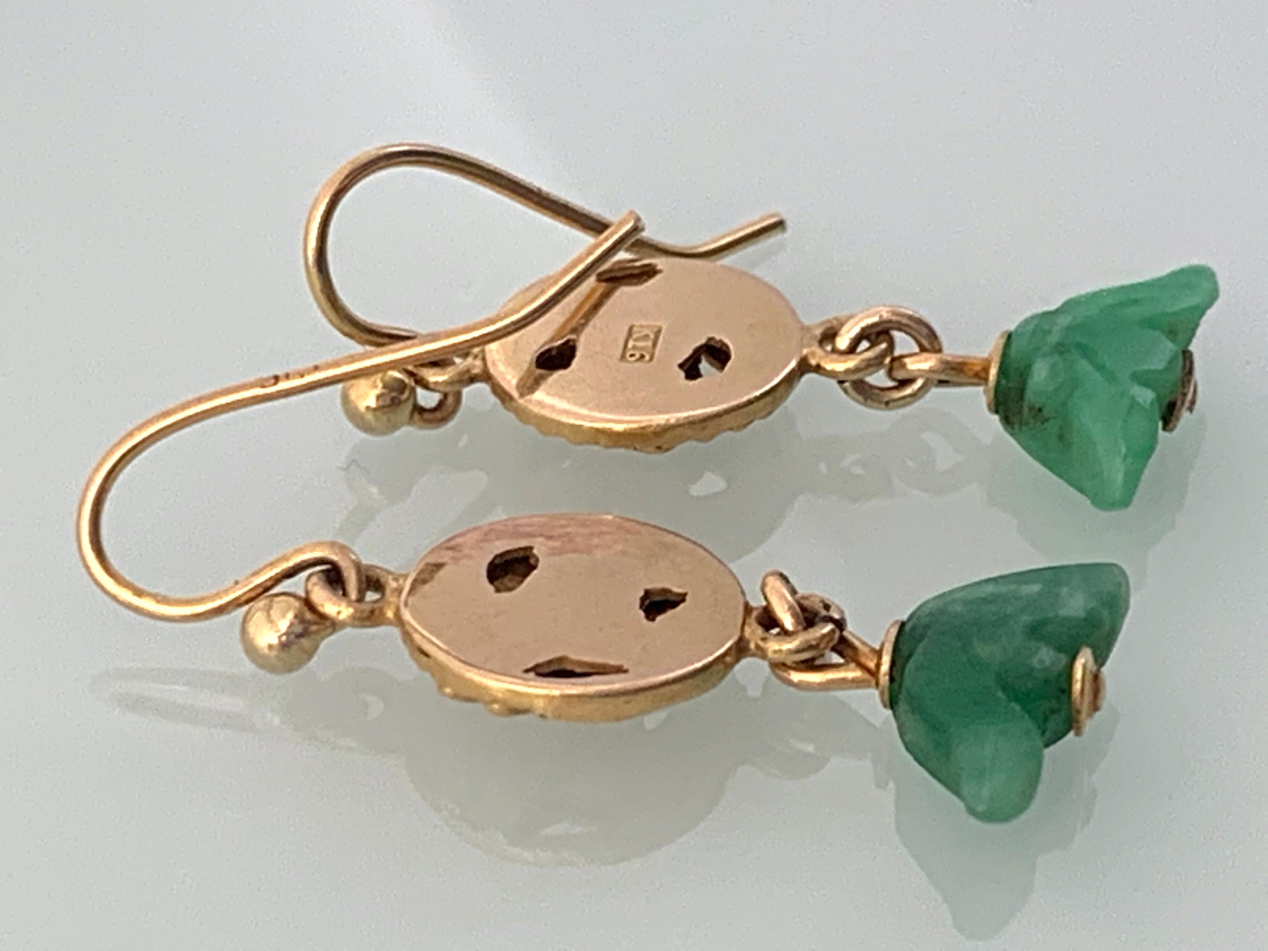 Art Deco 16ct Gold & Jade Antique Japanese Earrings