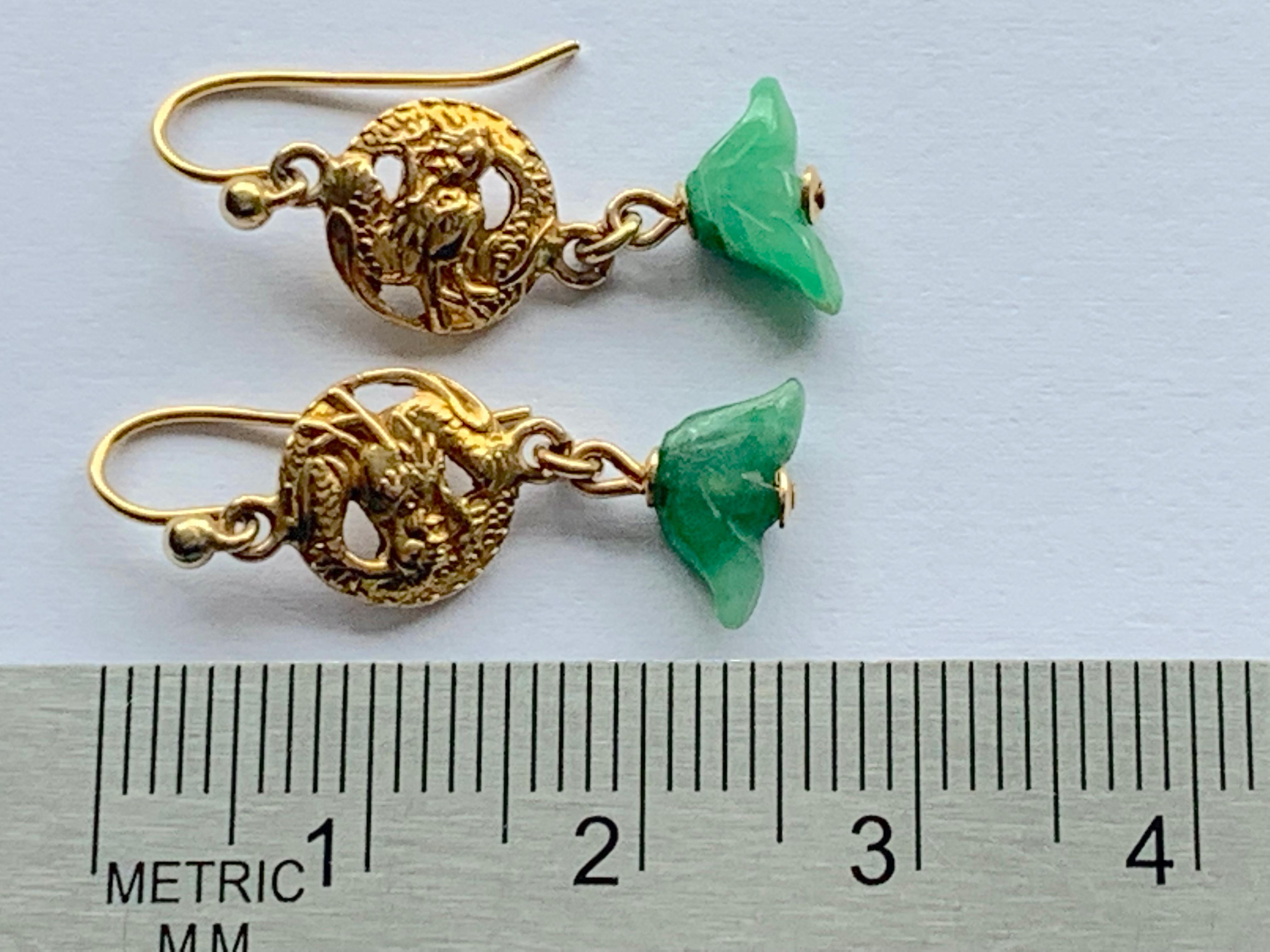 Pear Cut 16ct Gold & Jade Antique Japanese Earrings