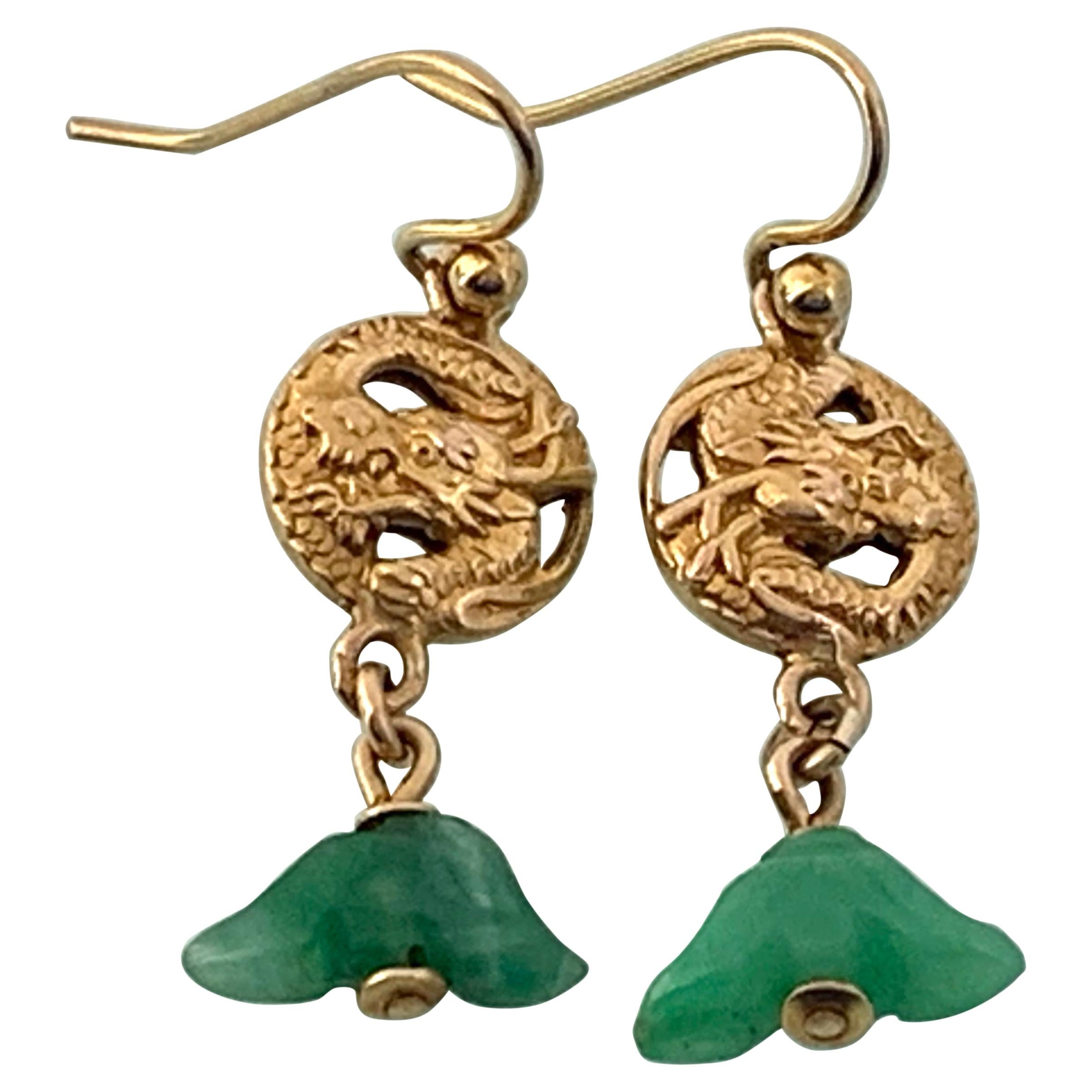 16ct Gold & Jade Antique Japanese Earrings
