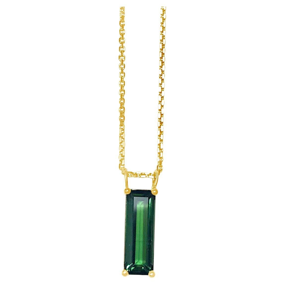 1.6ct Green Tourmaline Necklace in 14k Yellow Gold For Sale
