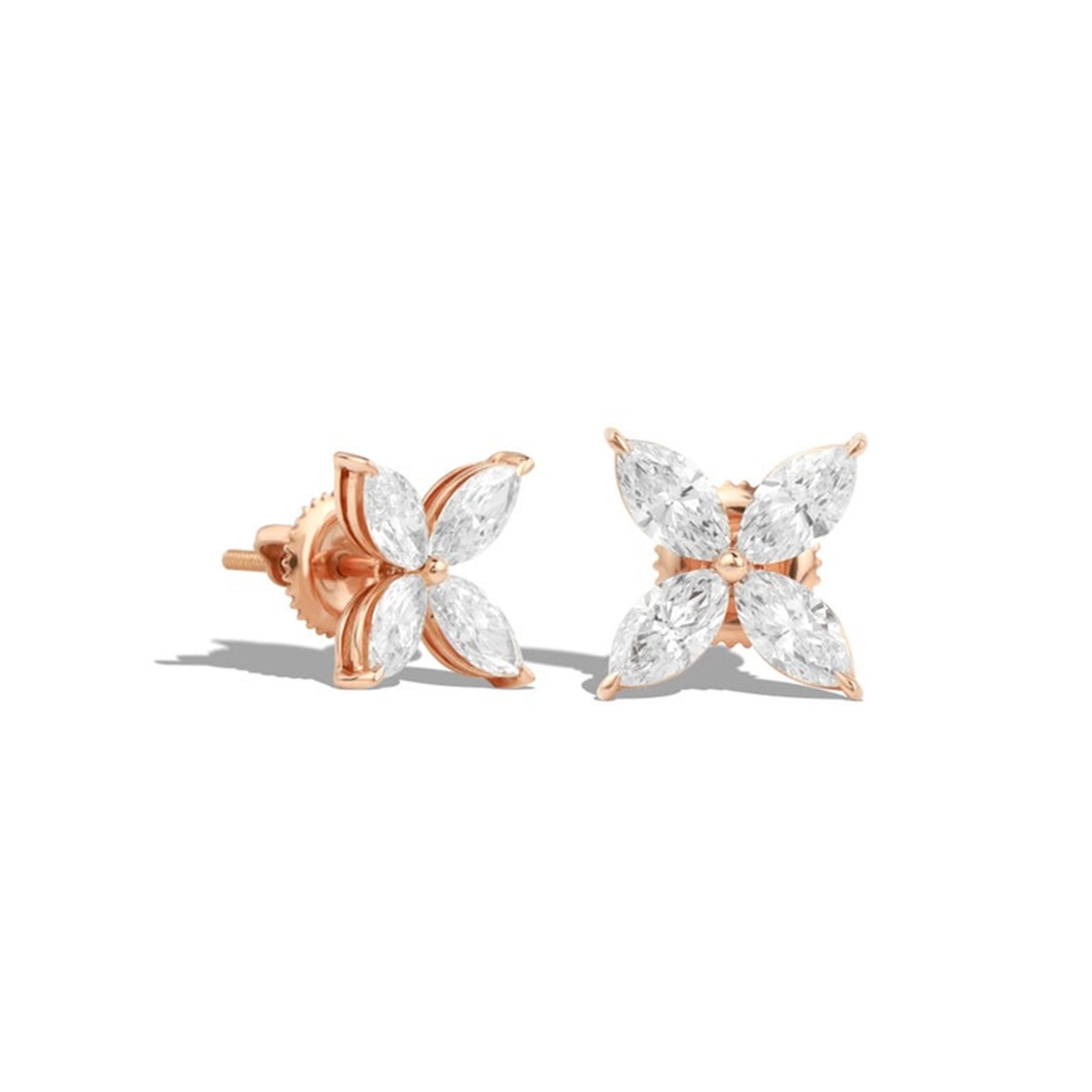 Women's 1.6ct Marquise-Cut Diamond Stud Earrings in 18K Rose Gold — VVS E Color For Sale